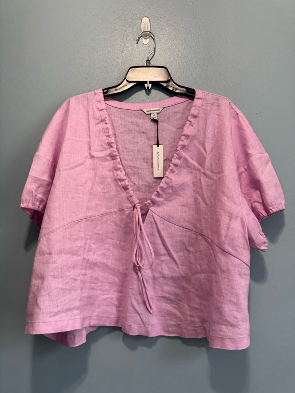 Banana Republic Linen Crop Top in Light Pink - Women's Short Sleeve Blouse  XL - Picture 4 of 6